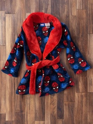Marvel Spider-Man Boys' Plush Fleece Pajama Robe with A Red Collar and Belt 3T