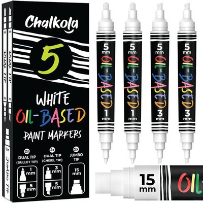 5 Lackstift Weiß 4 Dualspitze, 15mm Jumbo  Ölstift Paint Pen, Permanent Marke...