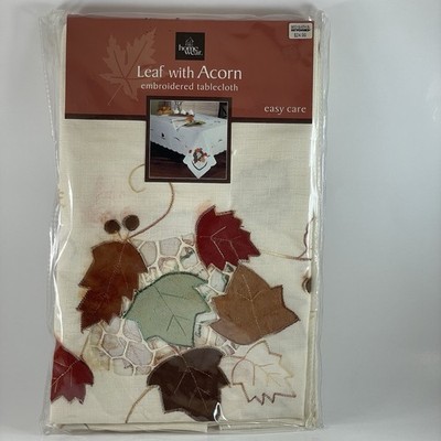 Bed Bath & Beyond Tablecloth Fall Autumn Leaves Embroidered New 60 x 104  Oblong