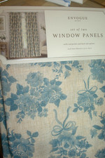 NWT Envogue 2 pc Window Curtain Panels Roses  Ribbons Floral Blue 84" lg