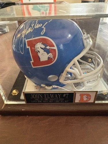 John Elway Signed Denver Broncos Mini Helmet COA