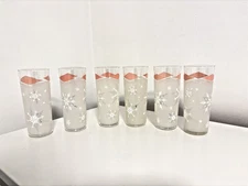 6 VTG Anchor Hocking Pink Frosted Atomic Snowflake Glass Tumbler  Tom Collins