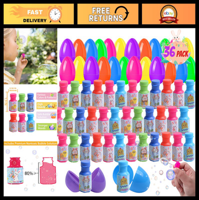 36 Pack Prefilled Easter Eggs with Mini Bubble Wands - Kids Party Favors, Egg Hu