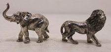 2X Vintage Small Metal Animal Figurines, Elephant & Lion