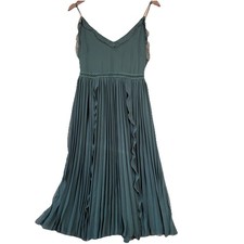 Lulus Never a Dull Moment Emerald Green Tie Strap Pleated Midi Dress Small Fairy