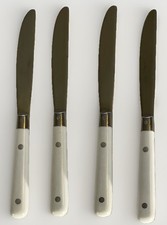 4 Carnival White Handle Dinner Knives Stainless Flatware Korea 3 Rivets