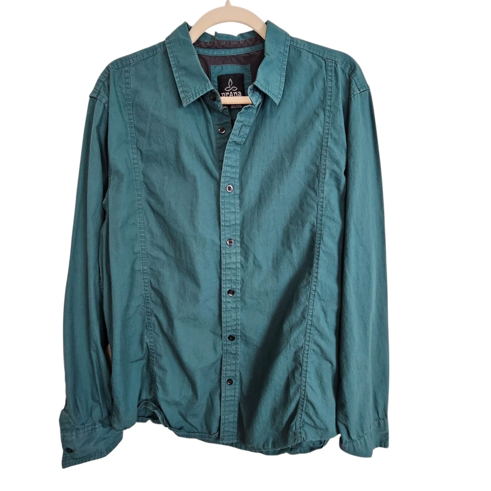 Prana Mens Button Shirt Size L Gorpcore Outdoor Organic Cotton Breathable Casual