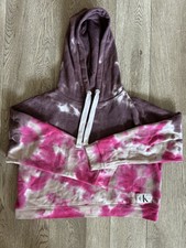 Calvin Klein Tie Dye Hoodie Sweatshirt - Women s Medium Cropped - Purple Pink