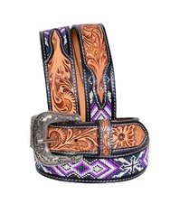 Affilare Western Tooled Leather Beaded Belt For Men and Women 30IS110