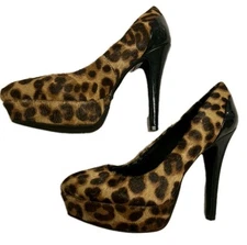 Nwot  6.5 Leopard Dyed Calf Hair Patent Leather Stiletto Heel Pump Shoes 