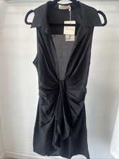 Choosy Plunging Neckline Drape Little Black Shirt Dress Sleeveless Womens Sz 12