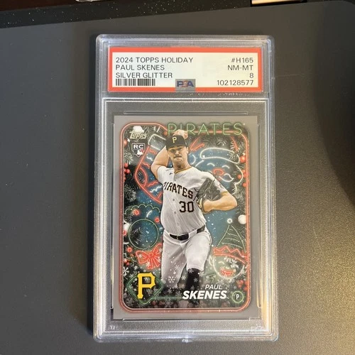 2024 TOPPS HOLIDAY SILVER GLITTER #H165 PAUL SKENES ROOKIE RC PSA 8
