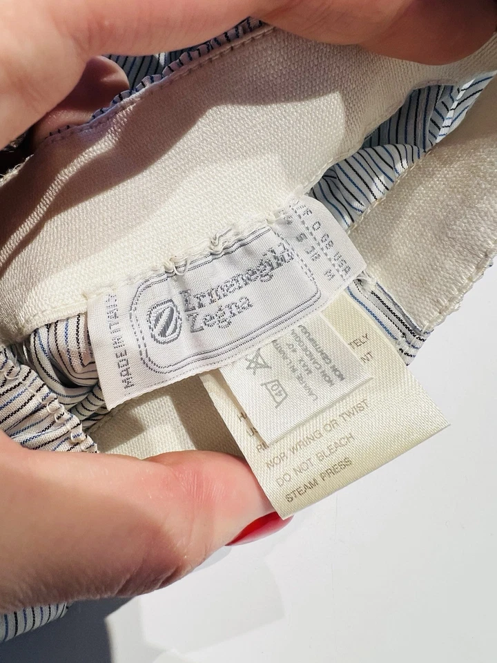 Ermenegildo Zegna 100% 棉蓝色白色条纹男式平角短裤内衣 — 第 2/3 张图片