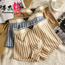 Men's Cotton Striped Boxer Briefs Mid-Rise Trendy Comfort Sport Boxer Shorts