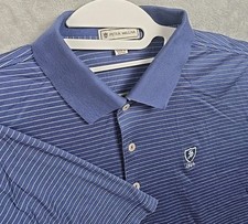 Peter Millar Mens Blue White Striped Cotton Polo Shirt Crest Logo Size Large