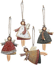 Heavenly 4" Painted Metal Angel Ornaments - Set of 12 for Christmas Tree Decorat