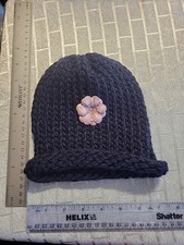 Small Handmade Knitted Crochet Deep Deep Blue Beanie