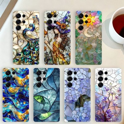 For Samsung S26 S25 S24 Ultra S23 Artistic Stained Glass Floral Phone Case Cover