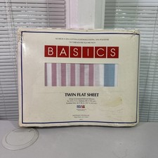 Basics Vintage Twin Flat Sheet Colorful Stripes 66 X 96" Made in USA NOS