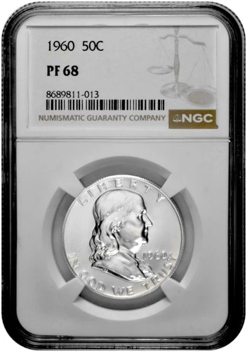 1960 50C Proof Silver Franklin Half Dollar NGC Graded PF 68 in New Holder