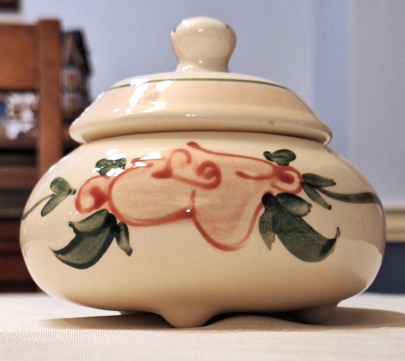 Levine Pottery Trinket Bowl with Lid Hand Painted Ceramic CA Vintage 1986