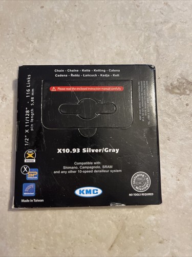 KMC X10.93-116L 116 Links 10 Speeds Nickel Plated Nike Chain - Silver - Picture 2 of 2