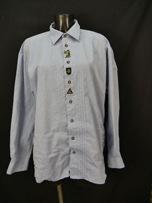 Size L costume shirt Grätz blue dense cotton with wood chipper embroidery TH954