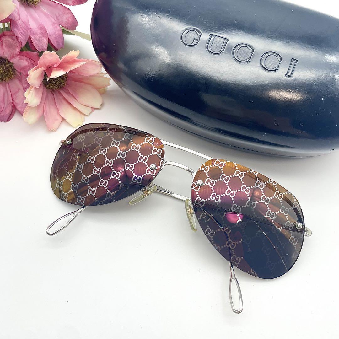 GUCCI Teardrop Silver Brown GG Logo Lens Sunglasses GG 1292