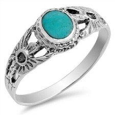 Sterling Silver Textured Oval Turquoise Ring - Free Gift Packaging