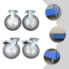 4PCs 8 inch Dustproof Handling Wheels Fixed+Brake Heavy Duty Solid Caster Wheels
