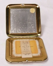 Vintage J V Pilcher Gold Plate Square Powder Compact Floral Design NOS