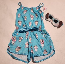 NWT Justice Dog Print Pajama Romper Sleep Mask Set 8 Girls