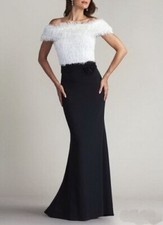Tadashi Shoji Black Ivory Jana Eyelash Yarn And Crepe Gown Size X-Small 558