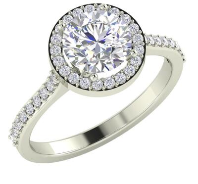 VS F 1.90 Carat Lab Grown Diamond Solitaire Halo Engagement Ring 14K White Gold