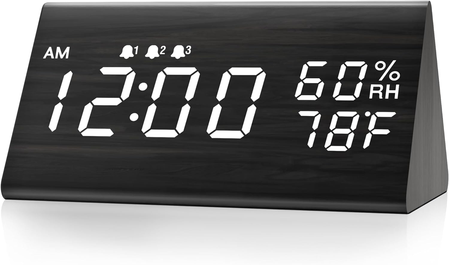 Digital Alarm Clock, with Wooden Electronic LED Time Display, 3 Alarm Settings,