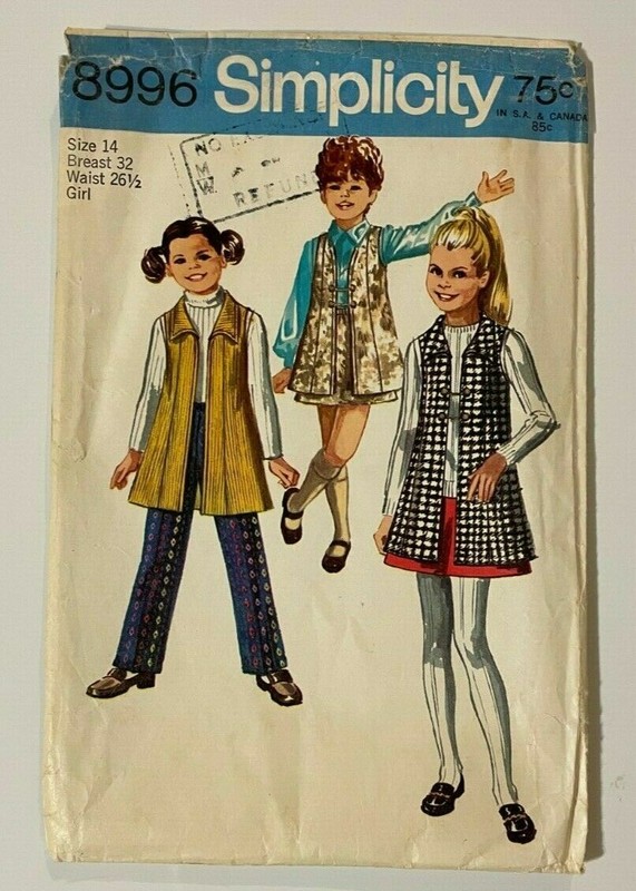 VINTAGE SIMPLICITY #8996 SIZE 14 GIRLS VEST-COAT SKIRT AND PANTS PATTERN