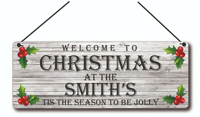 Personalisiertes Metallschild Familie Weihnachten Aluminium, Plakette Geschenke, 20 x 7,5 cm