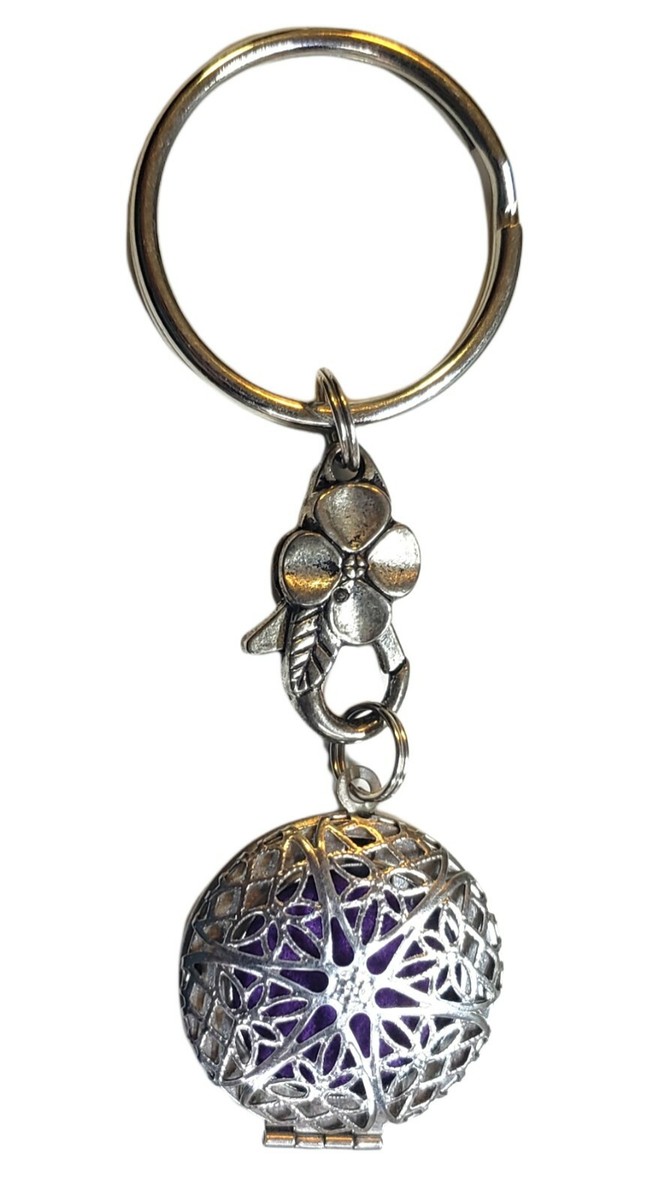 Vintage Solid Perfume Holder Keychain Metal Filigree, Clasp
