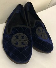 Tory Burch Quilted Billy Slipper Smart Velvet Leather Flat Size 9M in Navy/Black