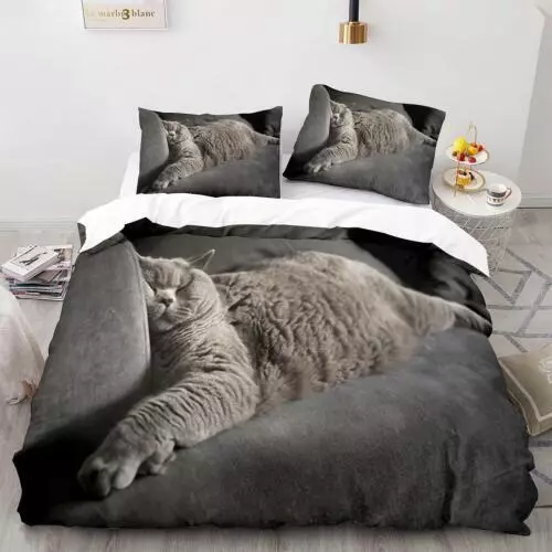 Cats Quilt Duvet Cover Pillowcase Pets Bedding Set Single Double King Size Hot - Picture 56 of 63