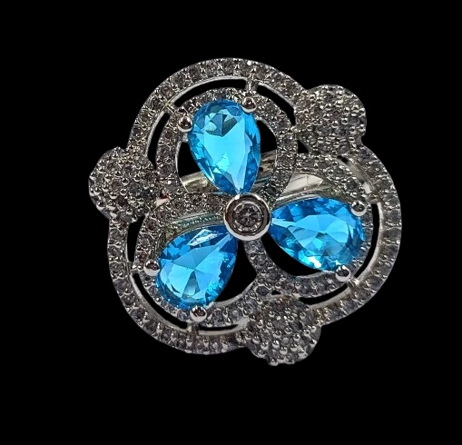 Anel feminino folheado a prata CZ AD festa topázio pedra preciosa 7-10 anel ajustável - Imagem 2 de 4