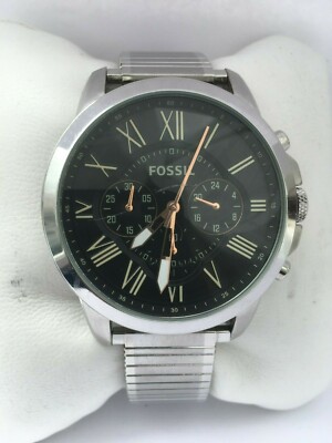 Fossil Mens Quartz 50 MT WR  Chronograph Roman Dial Expander Strap Watch FS4813