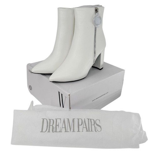 Dream Pairs Sianna-3 Chunky Heel Ankle Booties Pointed Toe Boots White NIB Sz 5 - Picture 3 of 14