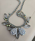 Vintage Blue Rhinestone Necklace Beautiful Marquise & Square Cut w Leaf Accents — photo 6