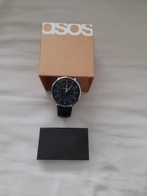 ASOS DESIGN classic watch with black face, silver dial and black
