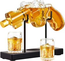 Gifts for Men Dad,  9 Oz Gun Whiskey Decanter Set with Shot Glass, Unique Chr...