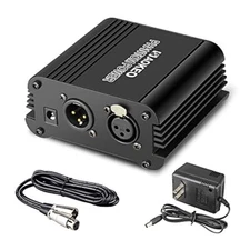 1-Channel 48V Phantom Power Supply with Adapter, Bonus+XLR 3 Pin Microphone C...