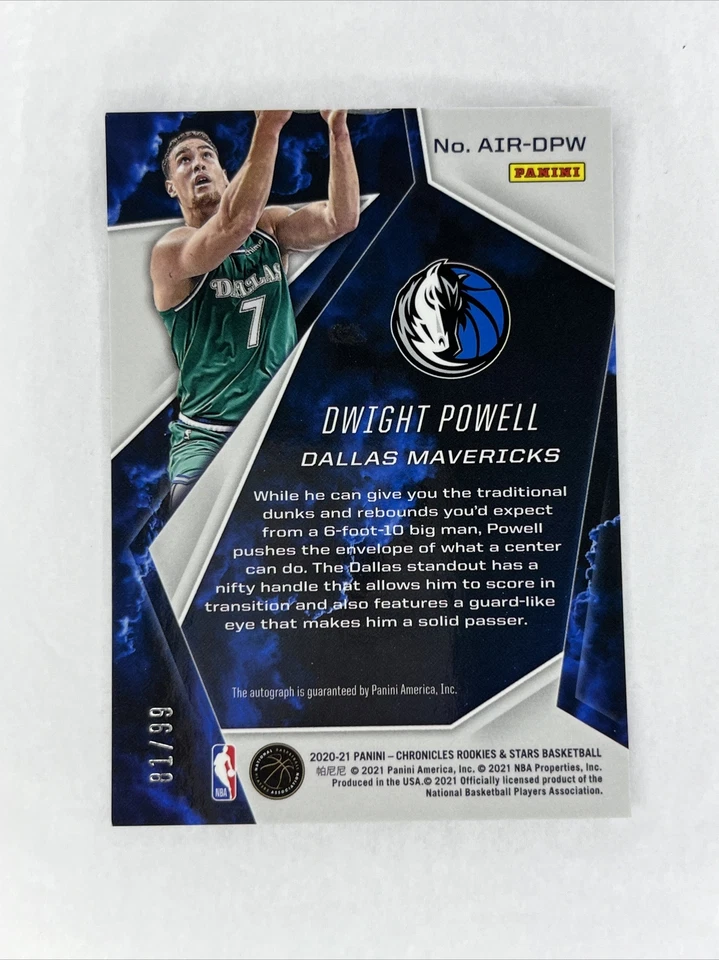 2020-21 Panini Chronicles Dwight Powell Rookies Stars Airborne Auto 81/99 Dallas - Image 2 of 2