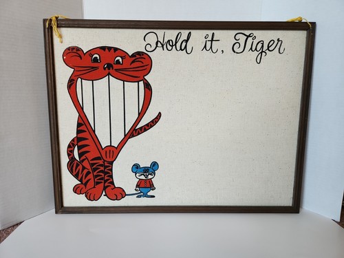 Vintage Tiger Bulletin Cork Board Art Framed Hanging WFH Home Office Decor