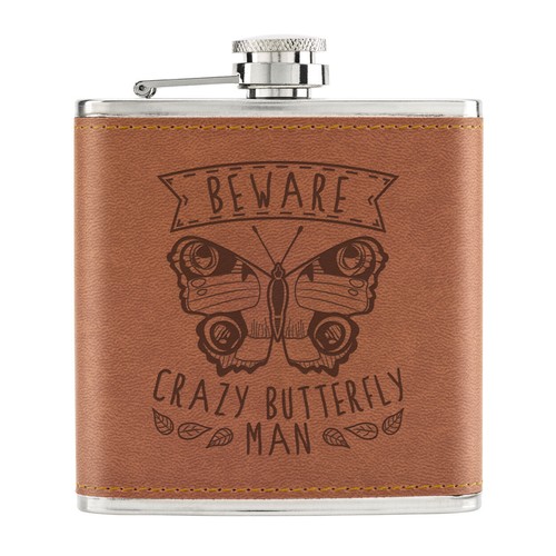 Crazy Pony Man Stars 170ml pelle Sintetica Hip Flask Marroncino - Funny Cavallo